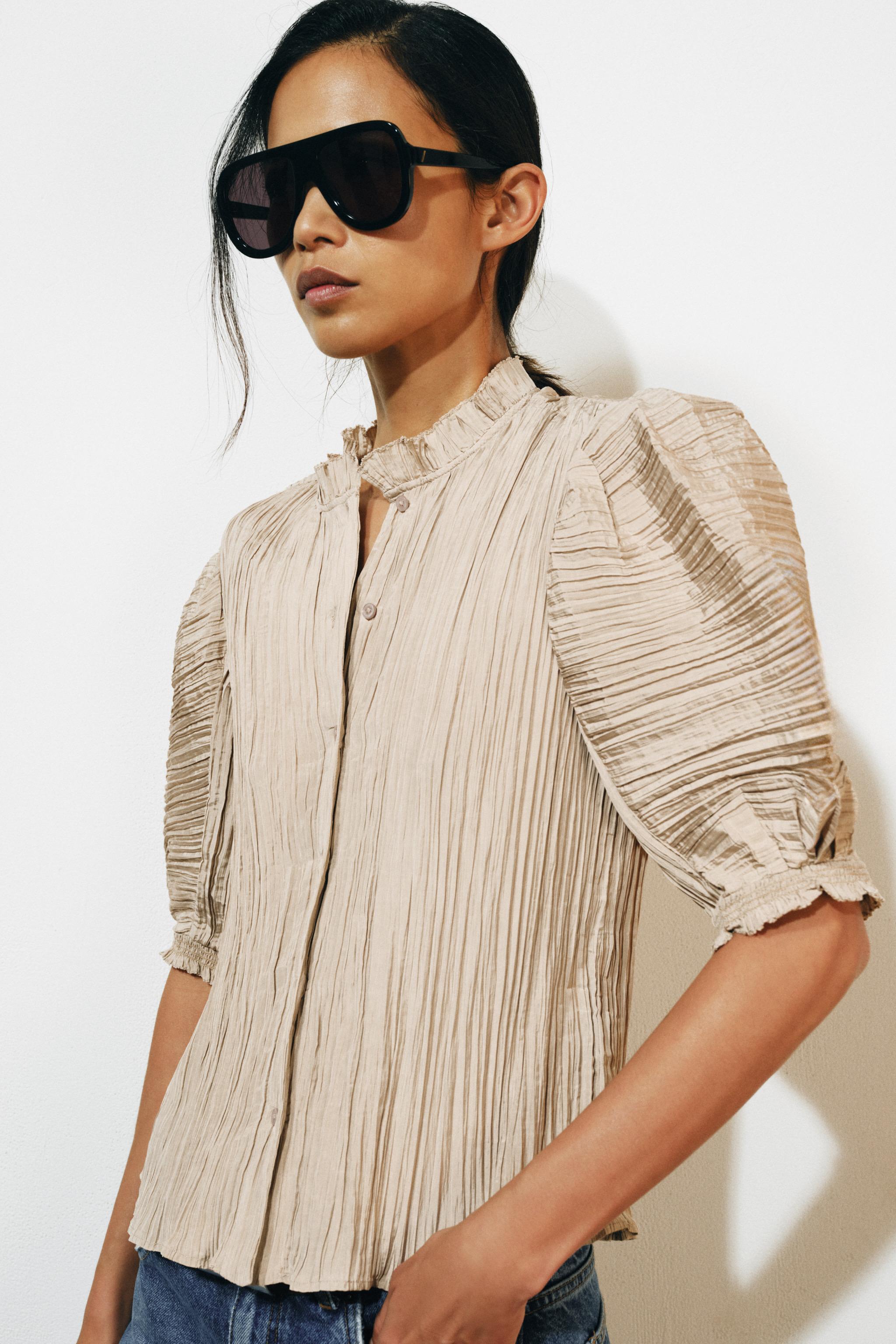 ZW COLLECTION PUFF SLEEVE SHIRT — Taupe gray