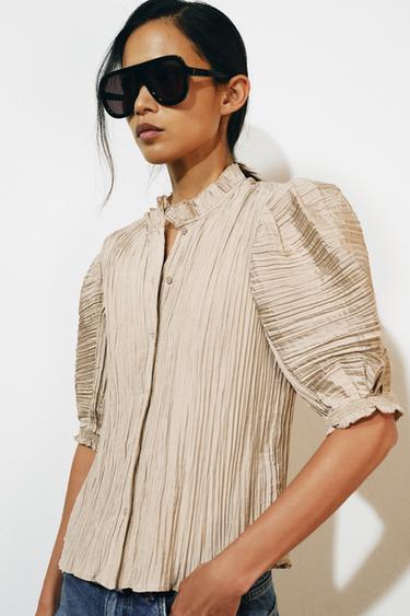 ZW COLLECTION PUFF SLEEVE SHIRT - Taupe grey by Zara