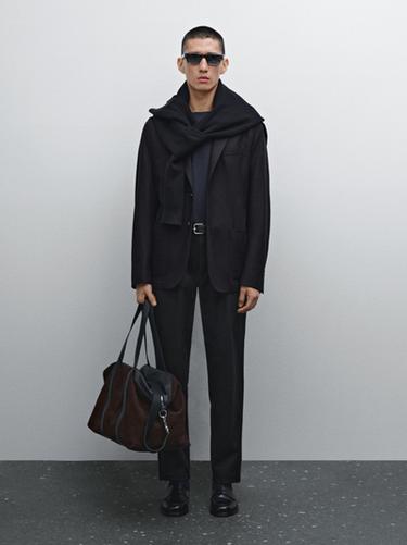 Zara Tapered fit trousers with side elastic detail - Black