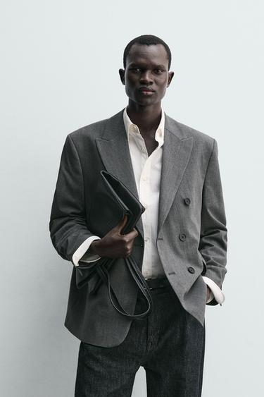 DOUBLE-BREASTED WOOL BLEND BLAZER - Grey marl by Zara