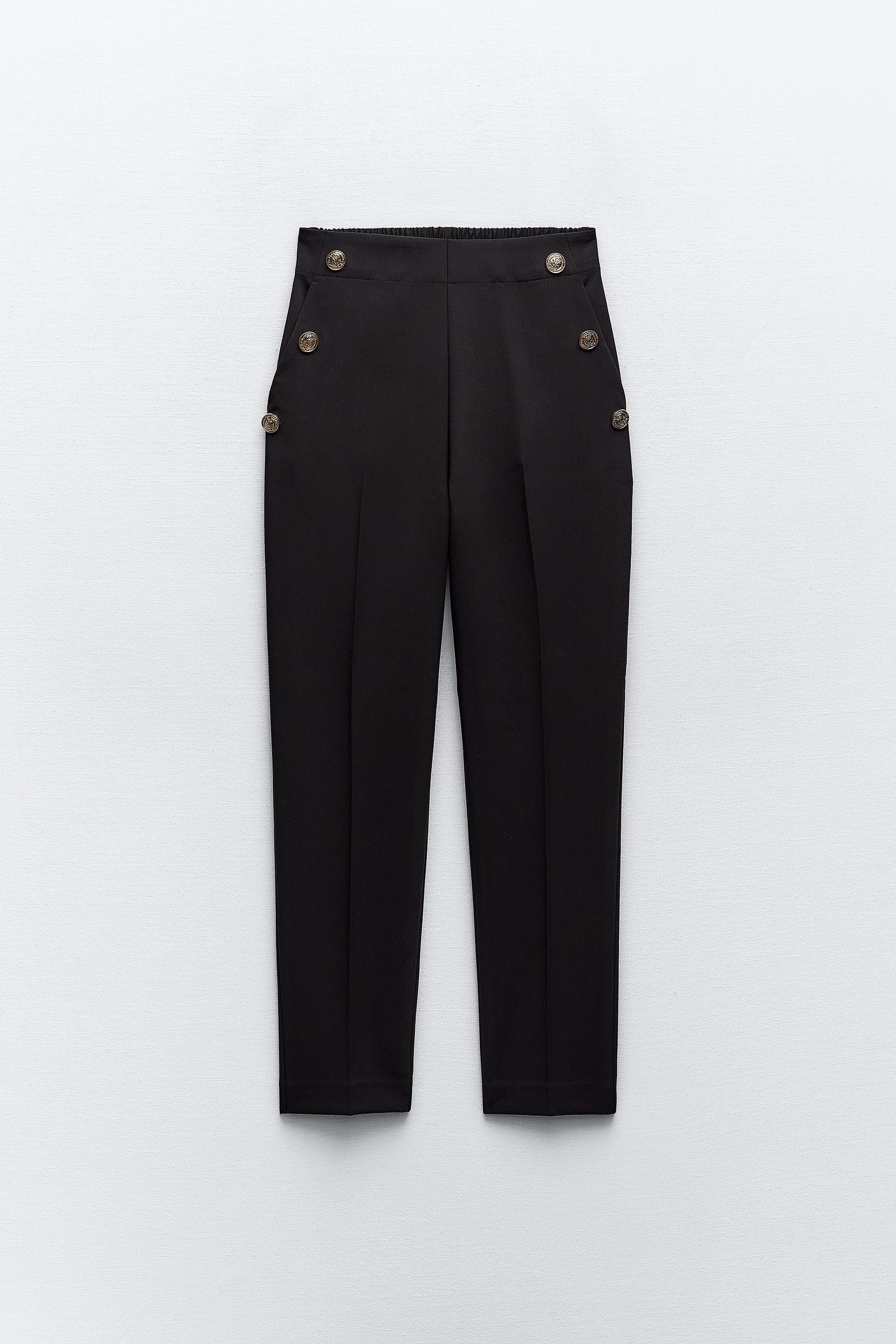Zara Black Shiny Semi Sheer Straight Leg Pants Size XS