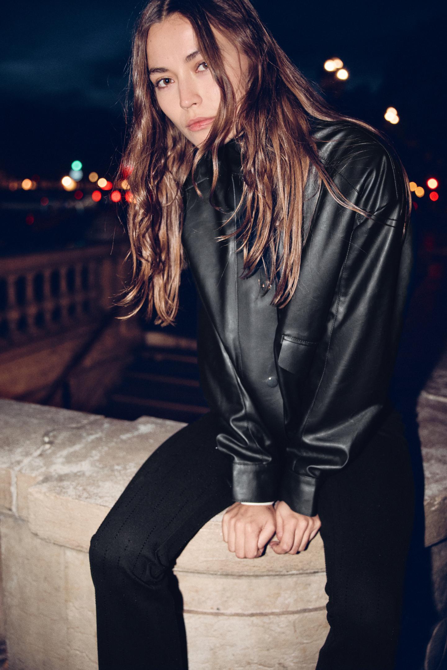 Женская куртка Zara Faux Leather High-Collar, цвет: Чёрный — фото 1