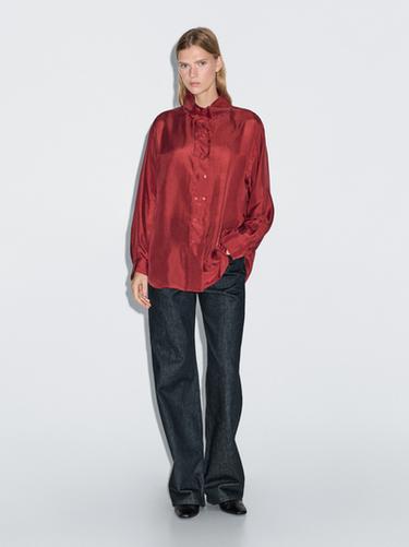 Zara 100% silk shirt with button details - Dark red - Image 0