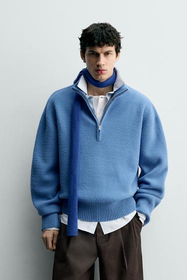 Zara QUARTER-ZIP KNIT JUMPER - Blue