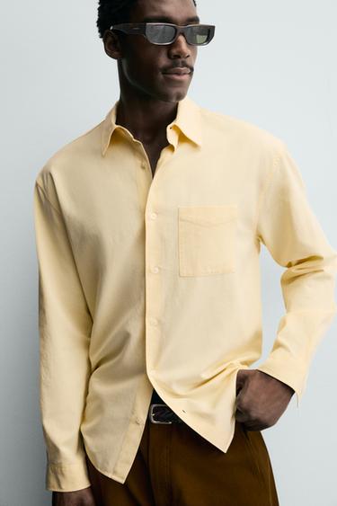 FLOWING SHIRT WITH POCKET - Ecru/Yellow by Zara - Image 4