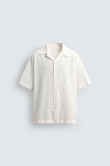 CAMISA JACQUARD CUADROS - Blanco de Zara