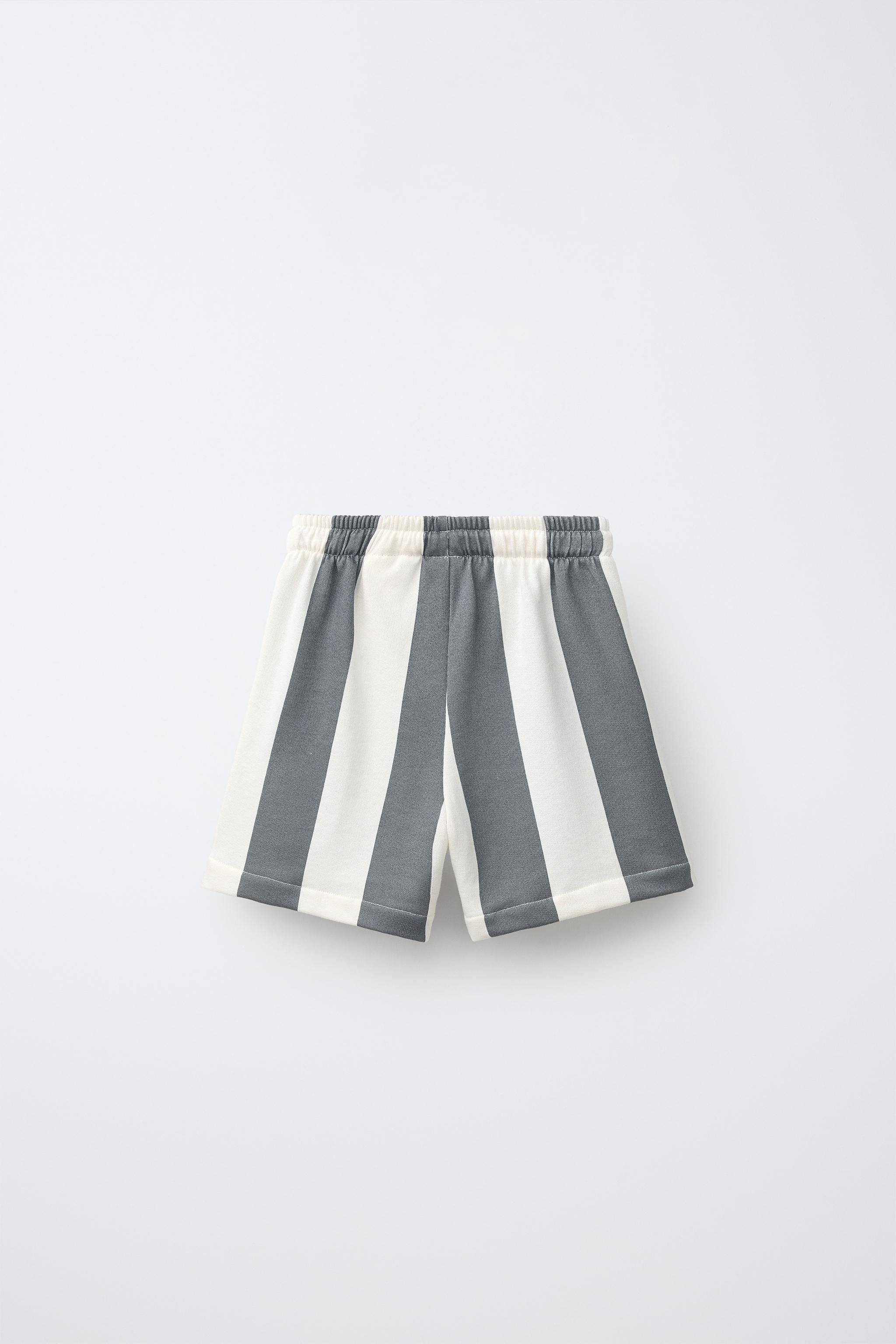 STRIPED BERMUDA SHORTS — Grey / Natural