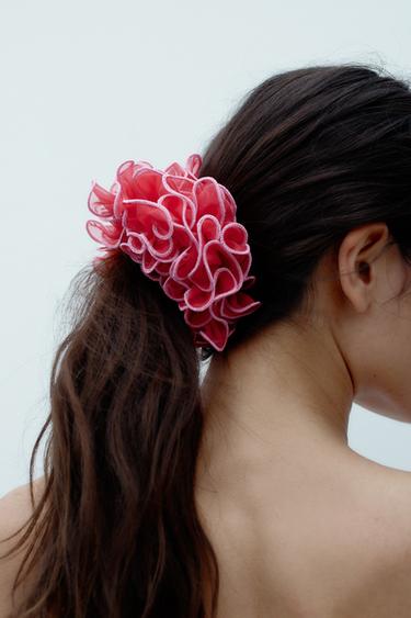 Zara CONTRAST GAUZE MAXI SCRUNCHIE - Pink