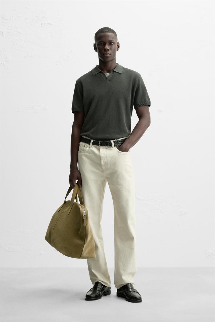 TEXTURED KNIT POLO SHIRT khaki ZARA India