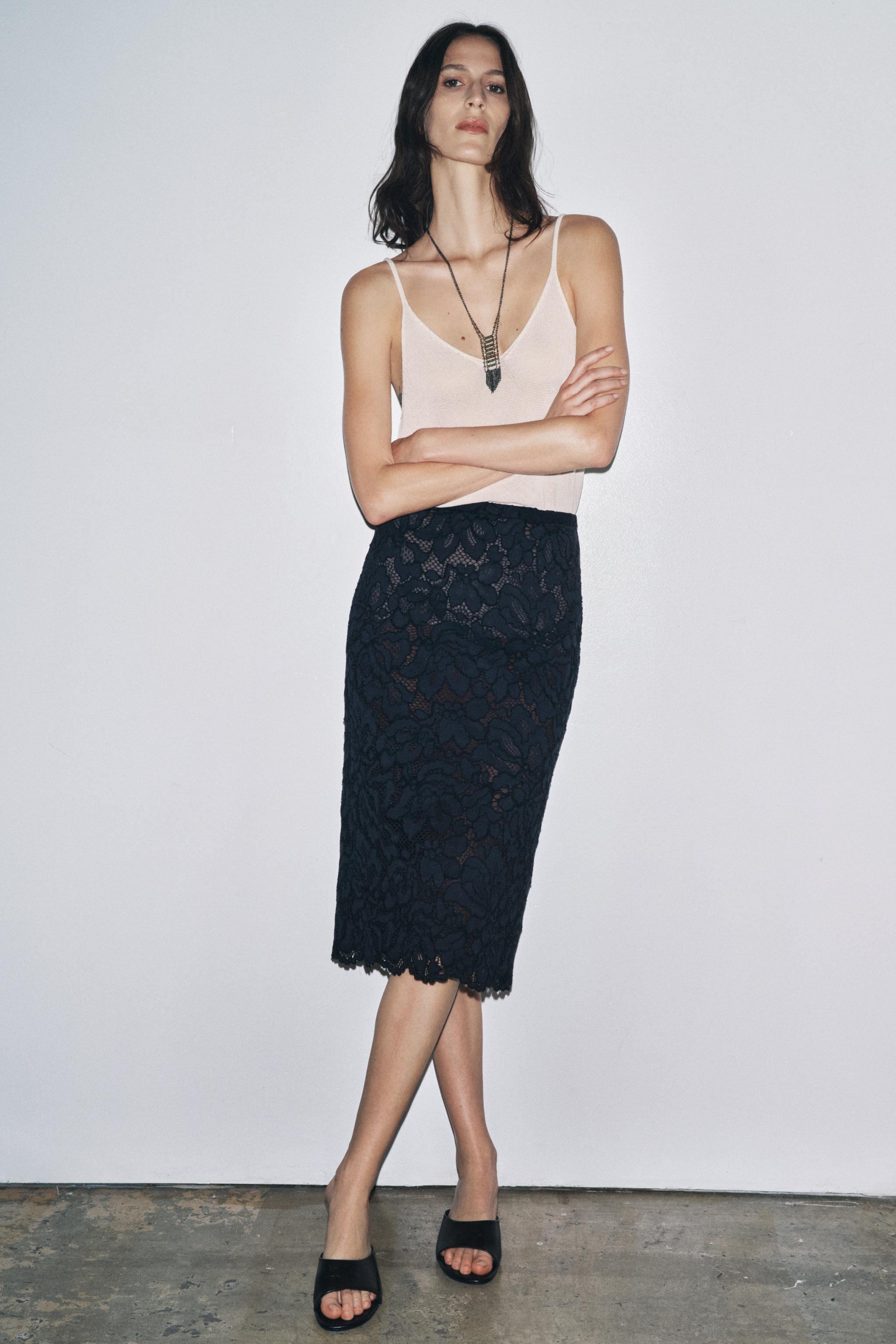[LOW CLASSIC] / ☆ 25SS LACE MIDI SKIRT / BLUE NAVY ZW COLLECTION LACE MIDI SKIRT - Navy blue | ZARA Canada