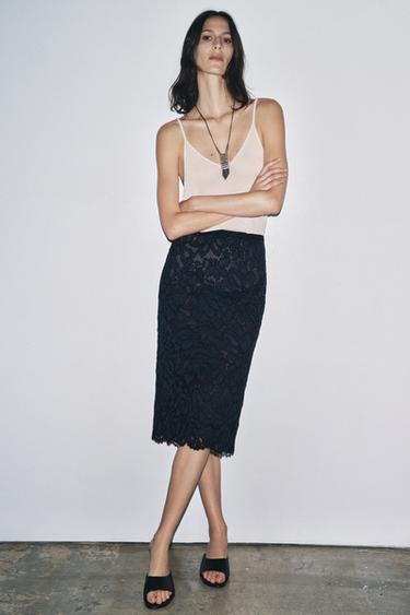 ZW COLLECTION LACE MIDI SKIRT - Navy blue by Zara - Image 5