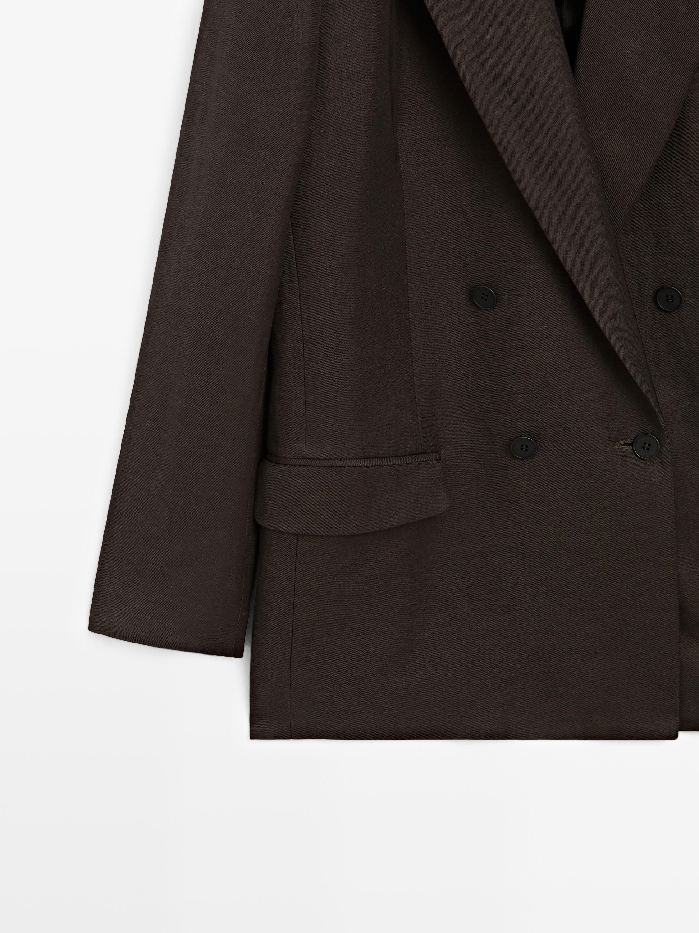 Double-breasted linen blend blazer - STUDIO