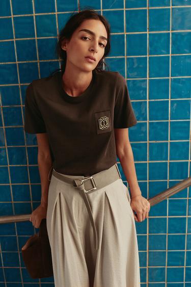 BROOCH CLASP T-SHIRT - Brown by Zara