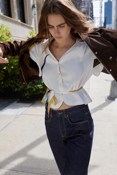 CAMISA SATINADA CINTURÓN - Multicolor de Zara