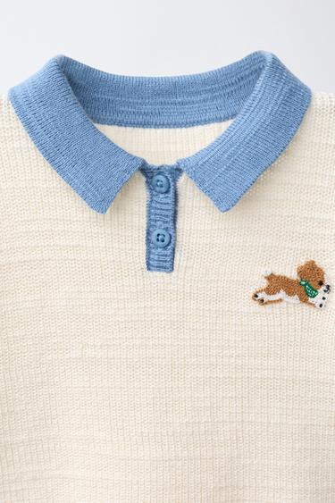 POLO EN MAILLE CHIEN BRODÉ - Écru de Zara - Image 2