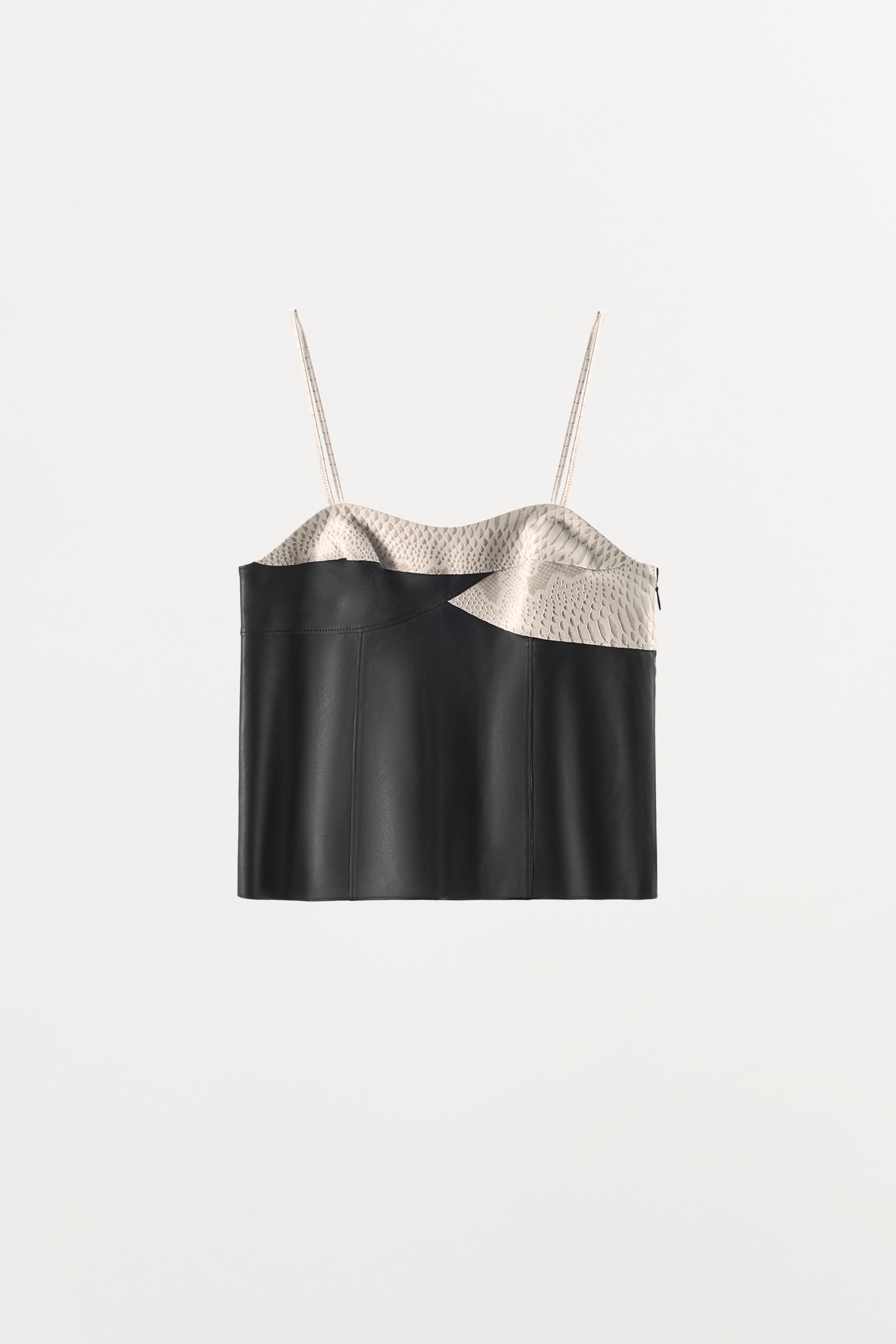 100% LEATHER MIXED-MATERIAL TOP