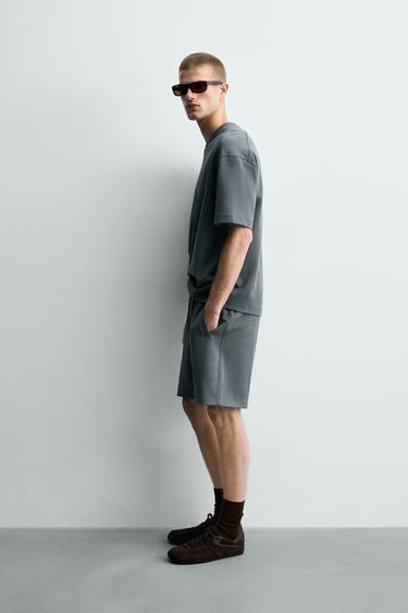 INTERLOCK RELAXED FIT JOGGER BERMUDA SHORTS - Faded blue by Zara