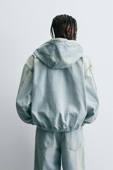 WASHED HOODED JACKET - Light blue by Zara