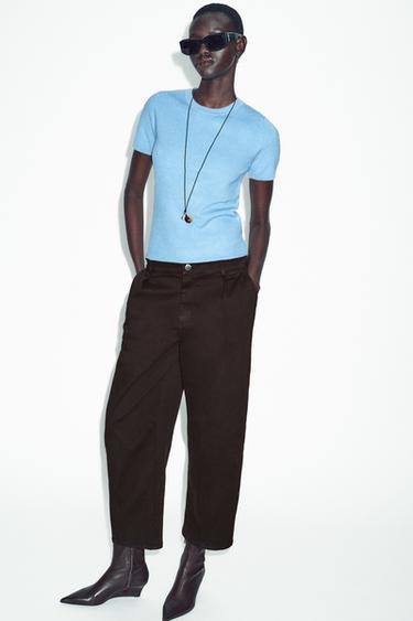 HAUT À MANCHES COURTES EN MAILLE AU TOUCHER DOUX - Bleu clair de Zara - Image 0