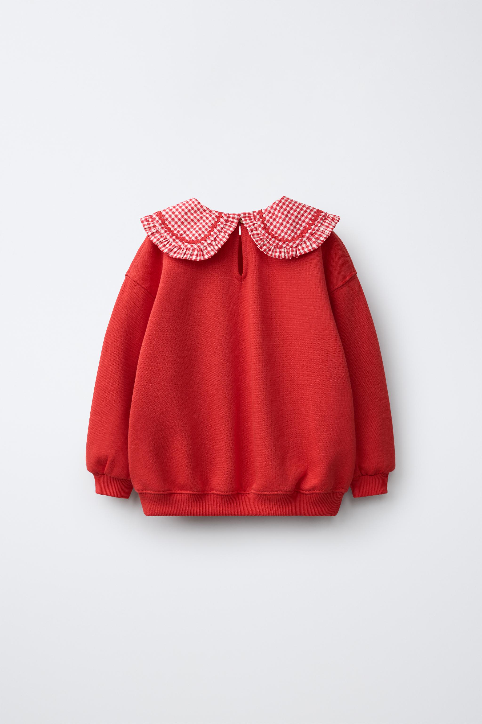 MINNIE MOUSE © DISNEY GINGHAM PETER PAN COLLAR SWEATSHIRT — Red