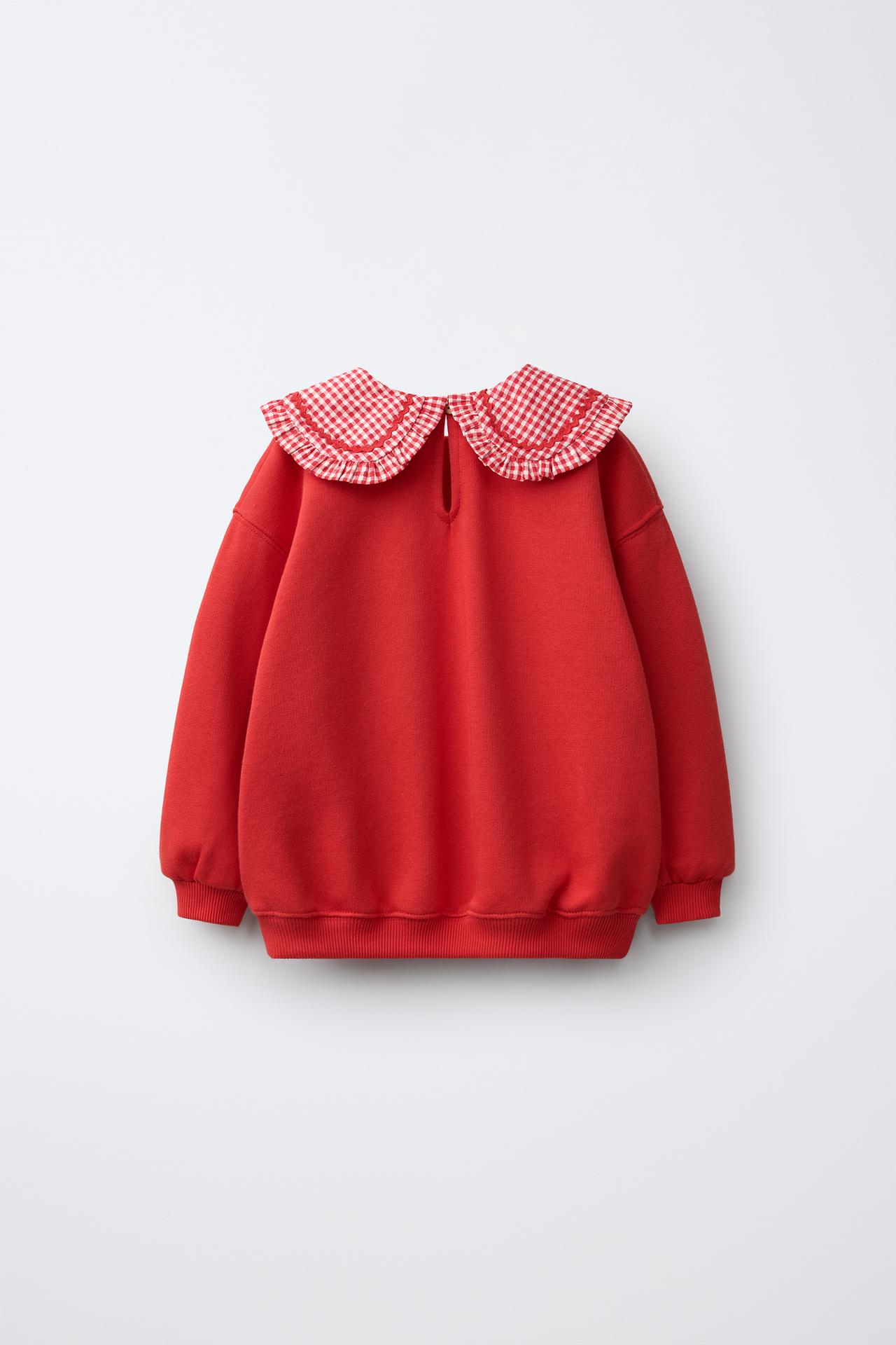 MINNIE MOUSE © DISNEY GINGHAM PETER PAN COLLAR SWEATSHIRT — Red