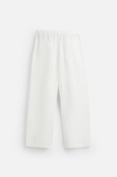 RELAXED FIT 100% LINEN TROUSERS - White by Zara - Image 6