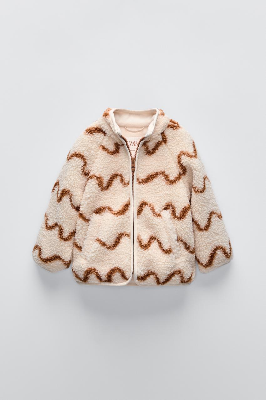 プリント フェイクボア ジャケット - エクリュ/ブラウン | ZARA Japan 
