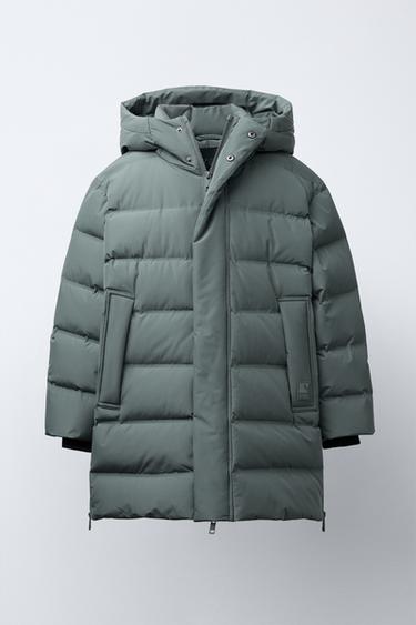 ДЛИННЫЙ ПУХОВИК С ПЕРОМ И ПУХОМ WATER REPELLENT — СТАЛЬНОЙ СИНИЙ от Zara