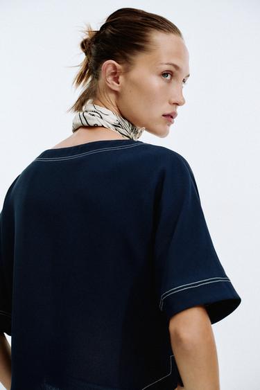 TOPSTITCHED TOP - Navy blue by Zara - Image 2