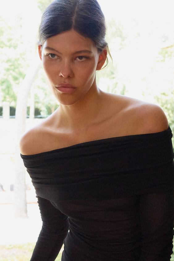 BODY SEMI-TRANSPARENT À COL DRAPÉ - Noir de Zara - Image 1