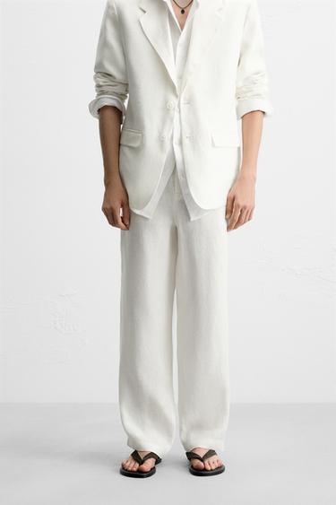 100% LINEN SUIT TROUSERS - White by Zara