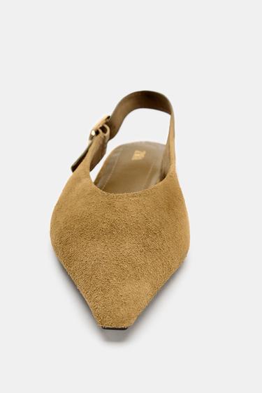 CHAUSSURES OUVERTES À L'ARRIÈRE EN CUIR COMBINÉ - Vert kaki de Zara - Image 3