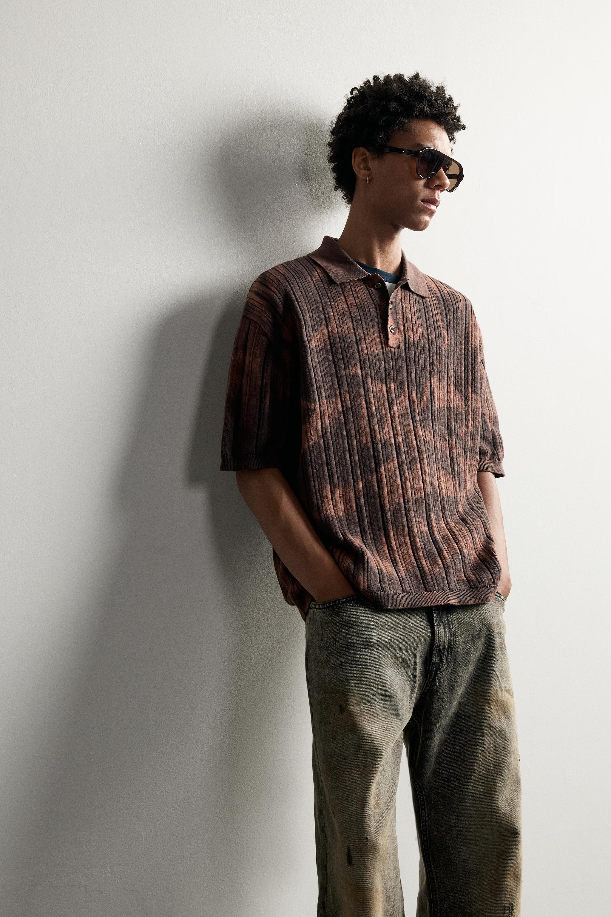 Мужские рубашки Zara ACID WASH REGULAR FIT POLO SHIRT — фото 6