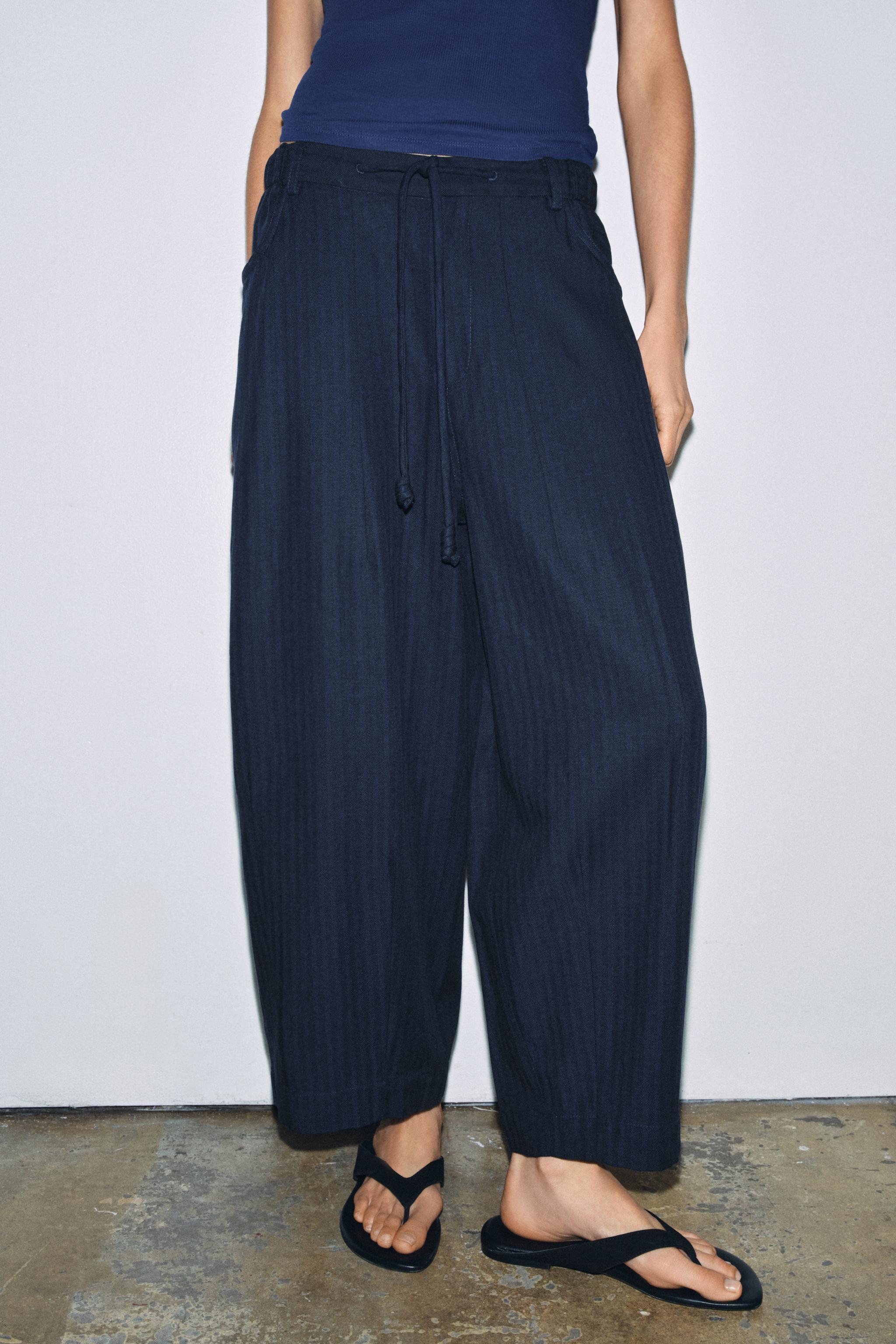 ZW COLLECTION HERRINGBONE TEXTURED PANTS - Navy blue | ZARA Canada