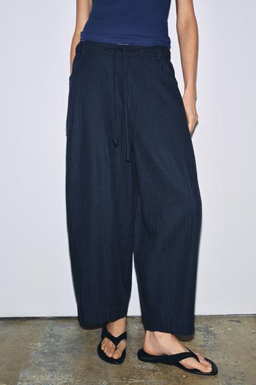 PANTALON STRUCTURÉ CHEVRONS ZW COLLECTION - Bleu marine de Zara