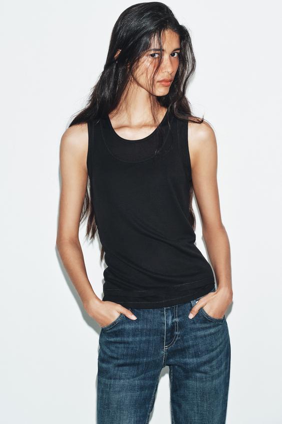 FAUX DOUBLE SLEEVELESS T-SHIRT from Zara - $25.90