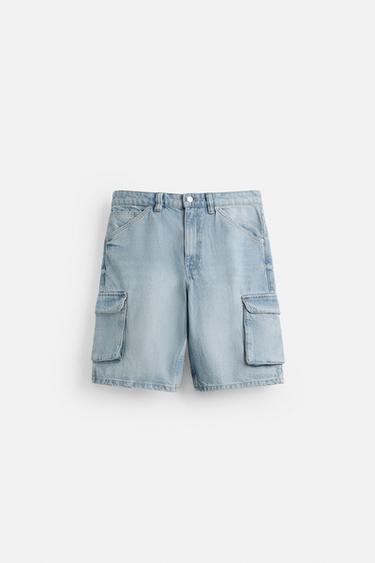 DENIM CARGO BERMUDA SHORTS - Light blue by Zara