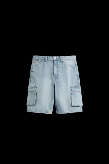 Zara DENIM CARGO SHORTS - Light blue - Image 0