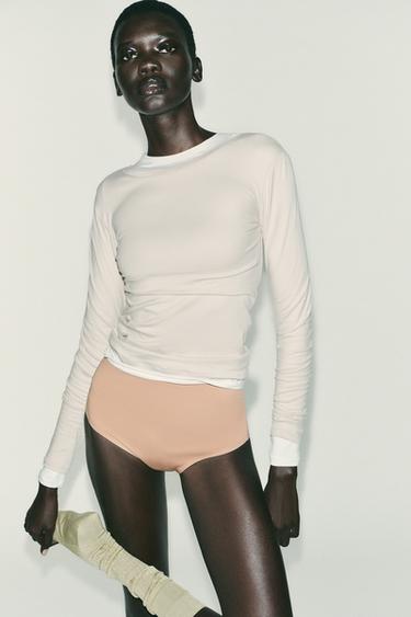 LONG SLEEVE T-SHIRT - Stone by Zara