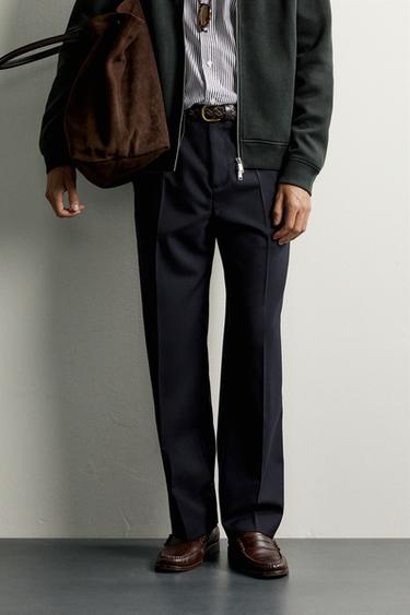 PANTALON REGULAR FIT 100% LAINE - Bleu marine de Zara