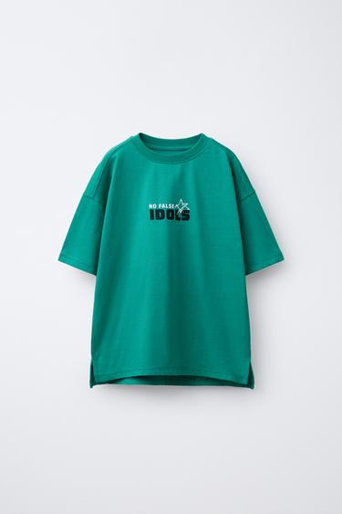 T-SHIRT WITH RAISED PRINT - Green by Zara