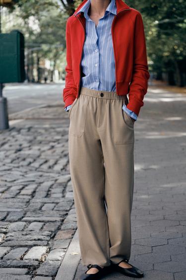 ELASTIC-WAIST PANTS — Sand / Marl 2