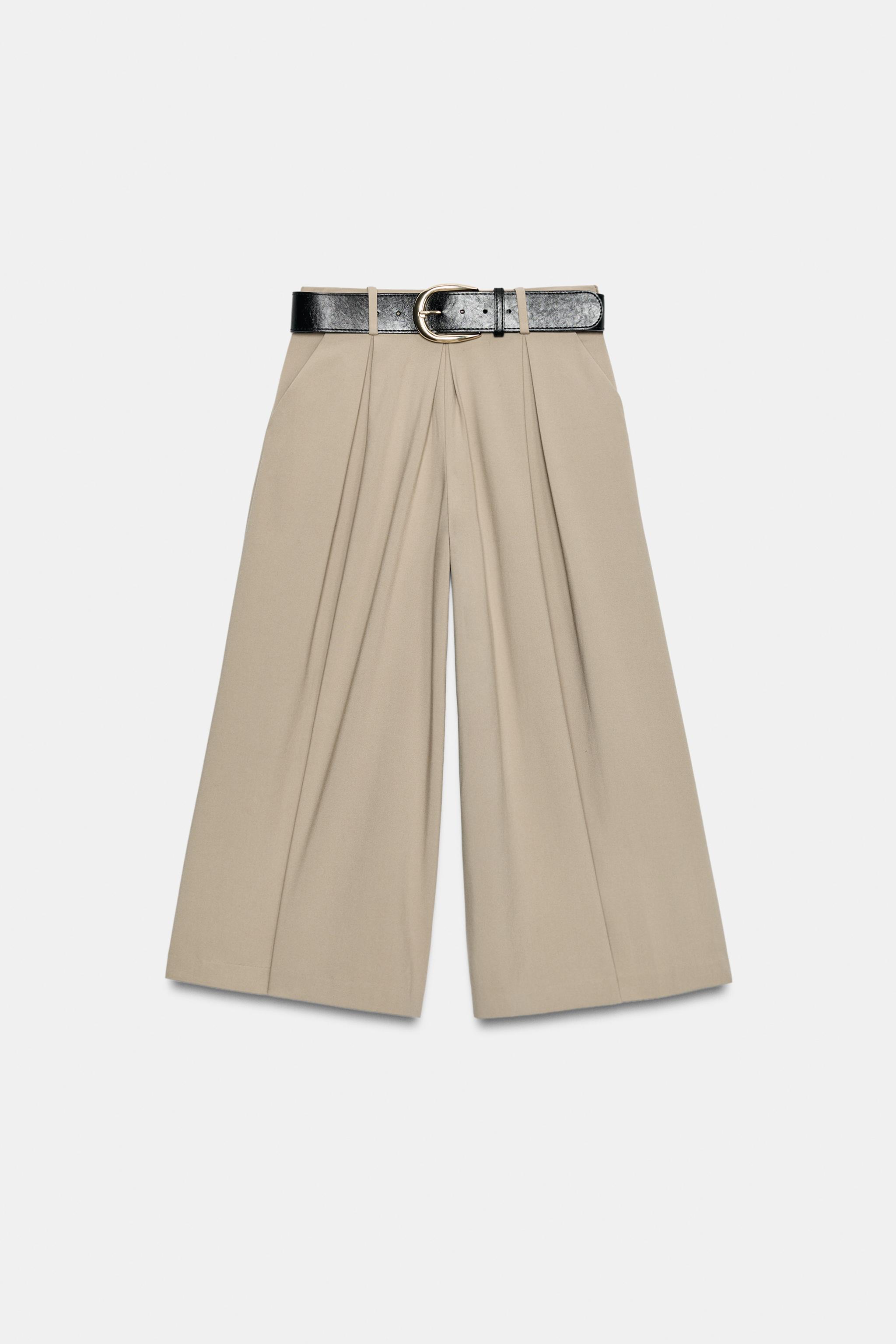 BELTED PLEATED CULOTTE PANTS - Sand | ZARA United States
