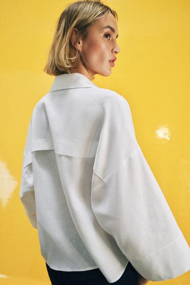 CHEMISE EN LIN MANCHES AMPLES - Blanc de Zara - Image 2