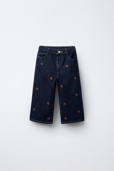 EMBROIDERED BEAR CULOTTE JEANS - Blue by Zara