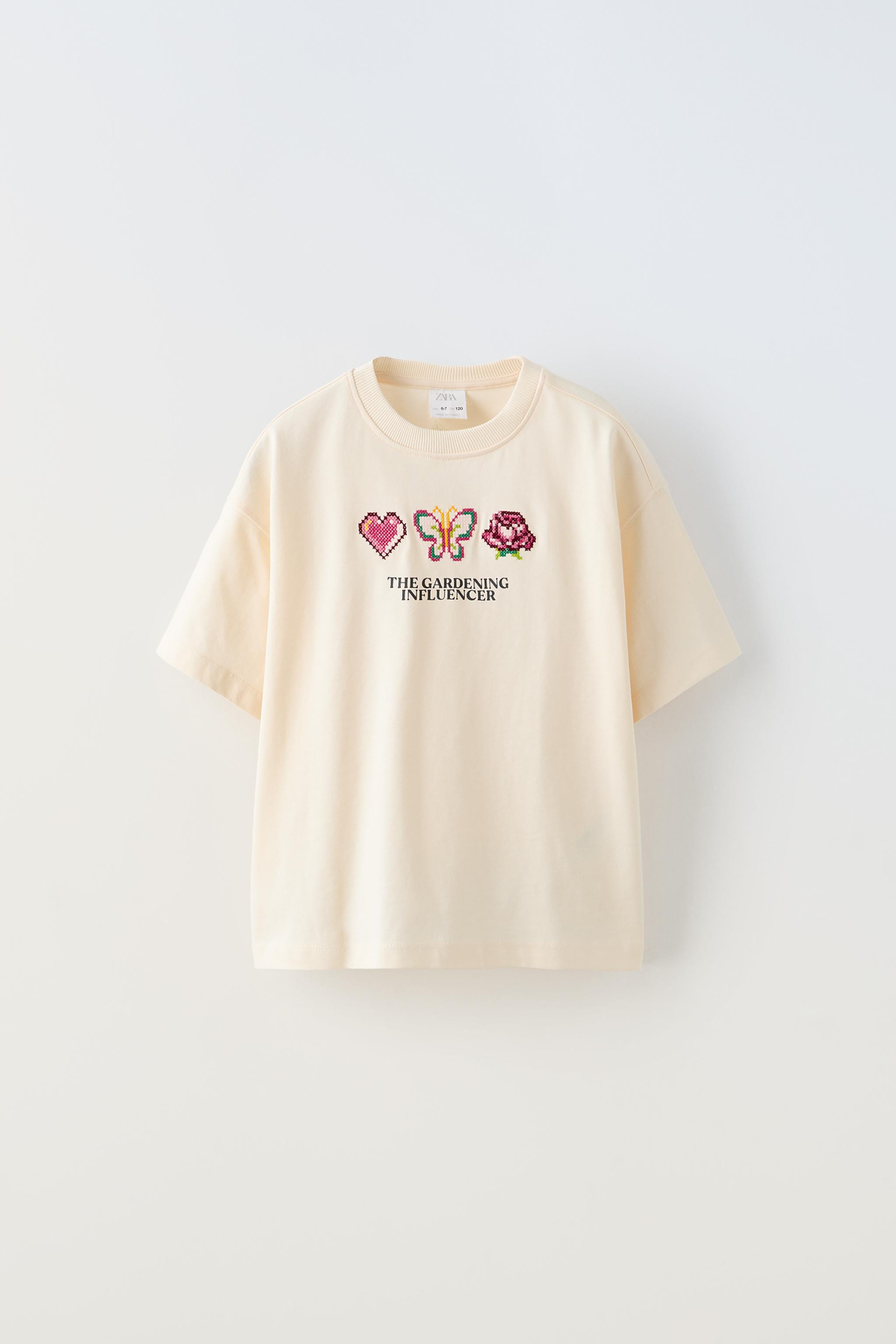 クロスステッチ エンブロイダリー Tシャツ - エクリュ | ZARA Japan / 日本