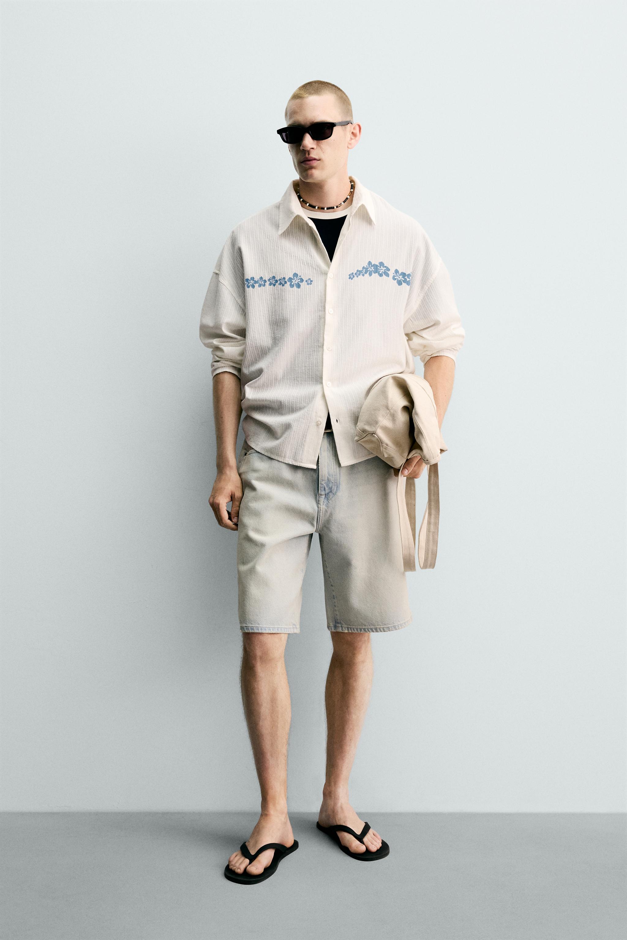 Мужские рубашки Zara FLORAL PRINT RELAXED FIT SHIRT