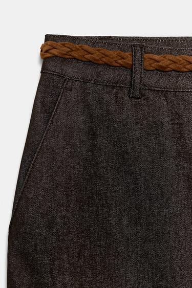 Zara BRAIDED BELT CHINO PANTS - Brown