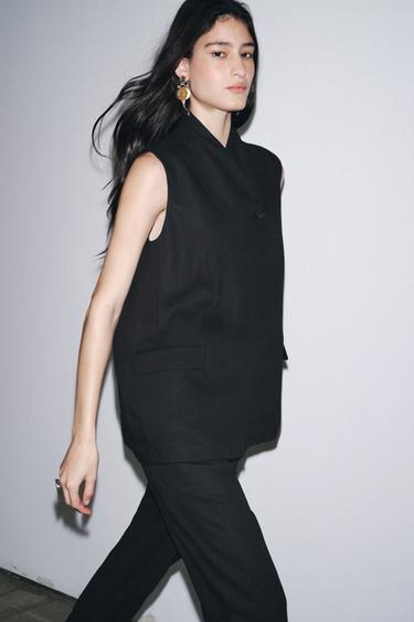 GILET MÉLANGE LIN ZW COLLECTION - Noir de Zara - Image 4