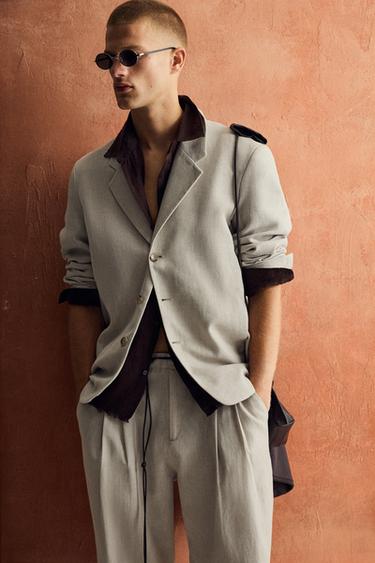 BLAZER RELAXED FIT بدلة قطن - كتان - رمل الخاص بـ Zara